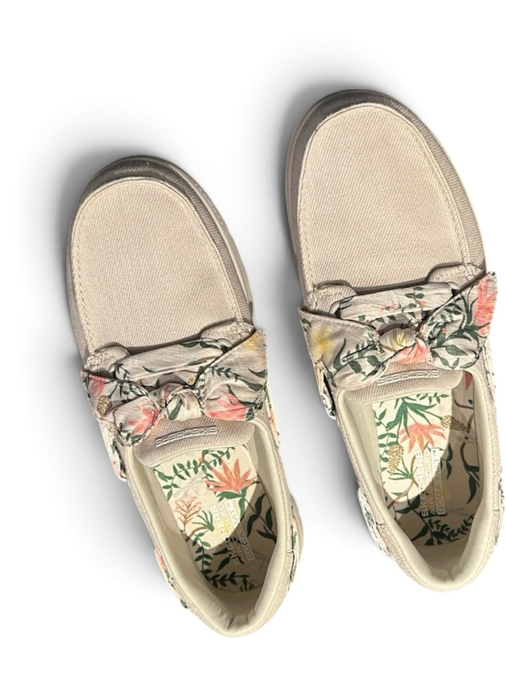 Skechers Women’s Cream Floral Canvas Slip-On Shoes